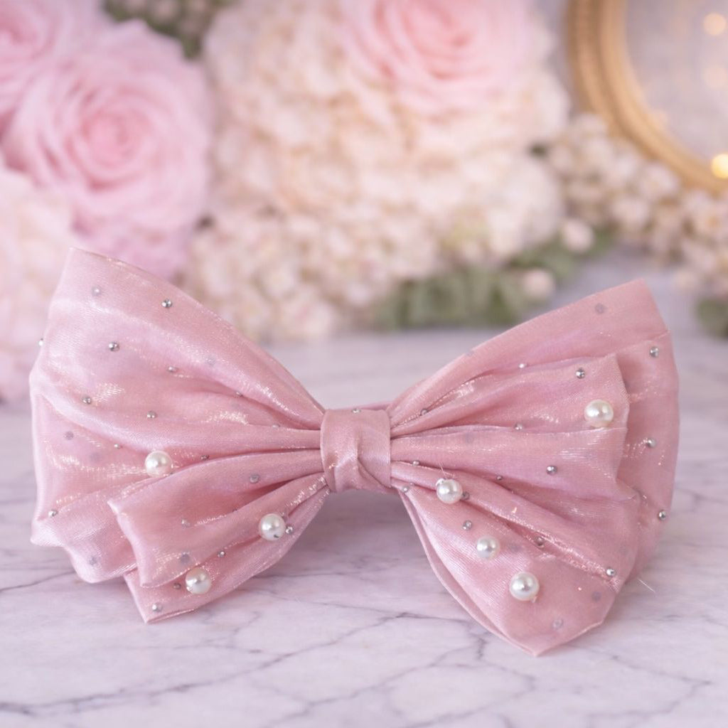 luxe pearl bow - ballet blush bow