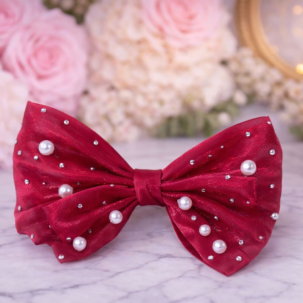 luxe pearl bow – crimson